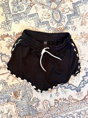 SHEIN Black Athletic Lounge Shorts with White Drawstring